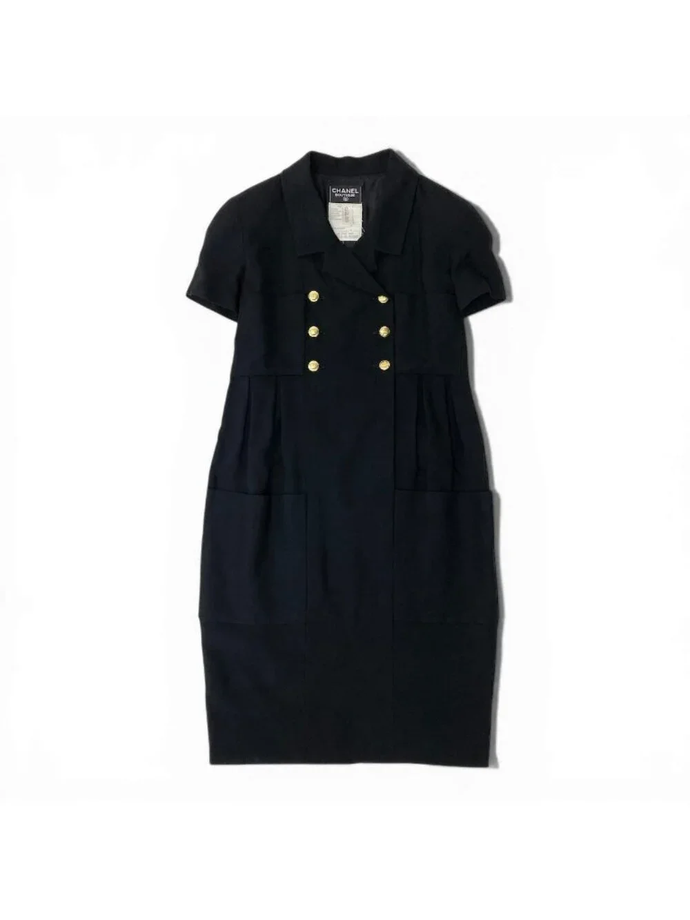 Chanel Vintage Gold Button CC Logo Short Sleeve Dress